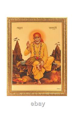 Shirdi Sai Baba Golden Foil Photo In Golden Frame Big (14 X 18 Inch)