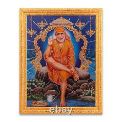 Shirdi Sai Baba Zari Art Work Photo In Golden Frame Big (14 X 18 Inch)