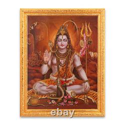 Shiva Golden Zari Art Work Photo In Golden Frame Big (14 X 18 Inches)