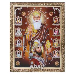 Sikh 10 Gurus Zari Art Work Photo In Copper Gold Frame Big (14 X 18 Inches)