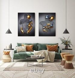 Silver Gold Metallic 3D Effect Lovers Couple Art SET OF 2 WALL CANVAS or Print