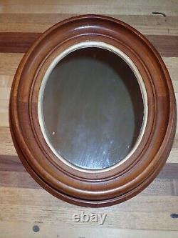 Small Victorian Oak Wall Mirror Oval Shape Deep Recess Frame Gold Accent 11 x 13