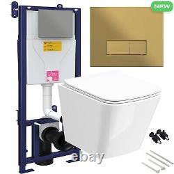 Square Rimless Wall Hung Toilet Pan with 1.10m Concealed Cistern Frame WC Unit