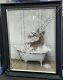 Stag in a tub splashing water with liquid art, BL & champagne cove frame picture
