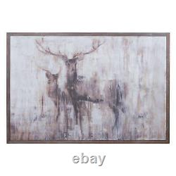 Standing Stags Picture Painting Wall Art Décor Framed 100x150cm