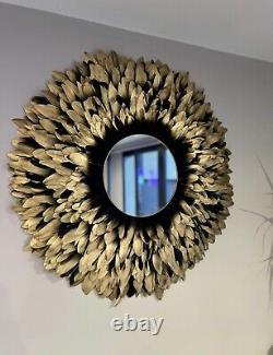 Stunning real feather mirror Juju 80 -90cms Black With Gold Tips Wall Art, Hang
