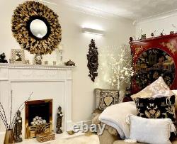 Stunning real feather mirror Juju 80 -90cms Black With Gold Tips Wall Art, Hang