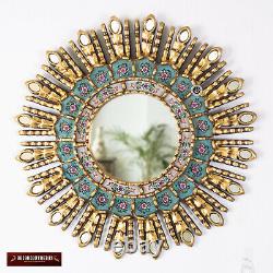 Sunburst Wall Mirrors Set 3 from Peru, Handcarved Wood Round Mirror Decorative