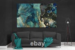 Teal Gray Gold Marble Single or Multi-Paneled Canvas Print Golden Decor Wall Art