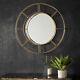 Thorne Large Industrial Gold Metal Frame Round Antique Style Wall Mirror 32