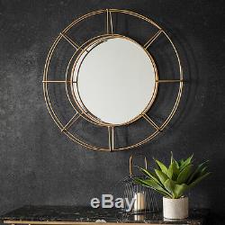 Thorne Large Industrial Gold Metal Frame Round Antique Style Wall Mirror 32