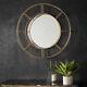 Thorne Large Industrial Gold Metal Frame Round Antique Style Wall Mirror 82cm