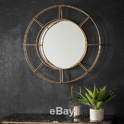 Thorne Large Industrial Gold Metal Frame Round Antique Style Wall Mirror 82cm