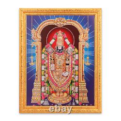 Tirupati Balaji Silver Zari Art Photo In Golden Frame Big (14 X 18 Inch)