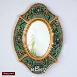 Turquoise Oval wall Mirror with gold color wood frame, Peruvian Accent Mirrors