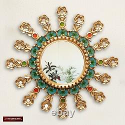 Turquoise Round Sunburst Mirror 19.8 from Peru, Accents golden Mirror for wall