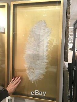 Two New 34 Gold Leaf Shadow Box Large Feather Under Glass Modern Wall Art