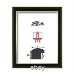 US ART Frames 1 Thin Shiny Black Gold Lip Wood Picture Poster Frame 3 to 11