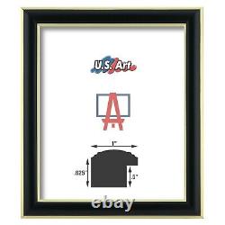 US ART Frames 1 Thin Shiny Black Gold Lip Wood Wall Décor Picture Poster Frame