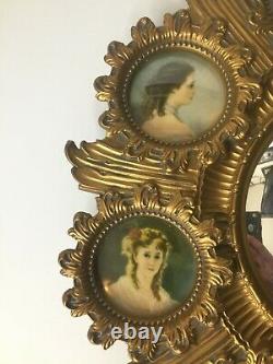 VTG Original Cameo Creations Ornate Gold Tone Frame Women Wall Convex Mirror 15