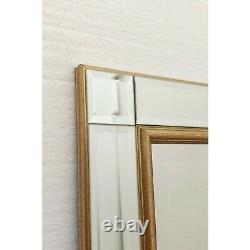 Venetian Glass Gold Trim Bevelled Frame Rectangle Wall Hanging Mirror 107 x 76cm