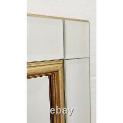 Venetian Glass Gold Trim Edge Frame Bevelled Rectangle Wall Mirror 91.5cm x 66cm
