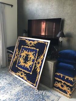 Versace Large Velvet Wall Art Blue Gold Baroque Costom Made Frame Msrp$8600