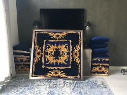 Versace Large Velvet Wall Art Blue Gold Baroque Costom Made Frame Msrp$8600