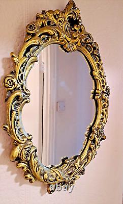 Victorian Antique Gilt-Framed Oval Rococo Style Wall Mirror