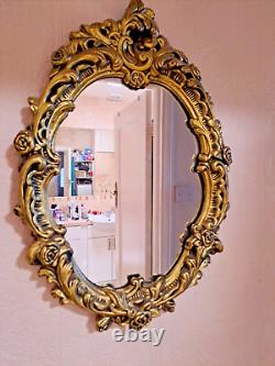 Victorian Antique Gilt-Framed Oval Rococo Style Wall Mirror