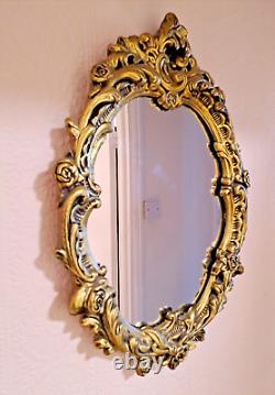 Victorian Antique Gilt-Framed Oval Rococo Style Wall Mirror