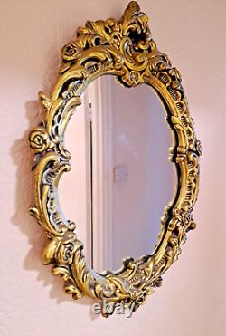 Victorian Antique Gilt-Framed Oval Rococo Style Wall Mirror