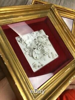Victorian Flowers Floral Shadow Box Framed Art Picture Wall Decor Gold White Red