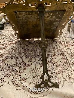 Victorian MIRROR DECO Bronze Cast Iron Easel Frame NB & IW 14x12 VANITY WALL OLD