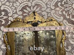 Victorian MIRROR DECO Bronze Cast Iron Easel Frame NB & IW 14x12 VANITY WALL OLD