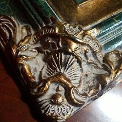 Victorian Ornate Vintage Gold Wood Gesso Wall Frame green marbled accent With ART