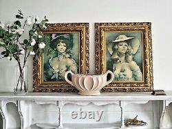 Vintage 1960s Woman Cottagecore Gold Ornate Frame 22 x 18 Sage Green Blonde