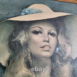 Vintage 1960s Woman Cottagecore Gold Ornate Frame 22 x 18 Sage Green Blonde