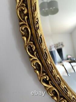 Vintage 57cm x 47cm Oval Gold Tone Wall Hanging Mirror Over Mantle Ornate