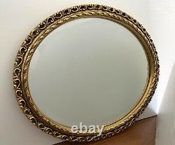Vintage 57cm x 47cm Oval Gold Tone Wall Hanging Mirror Over Mantle Ornate