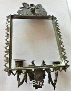 Vintage 7 x 11 satyr head candle holders brass wall frame cadre laiton ca 1900