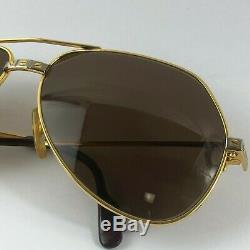 Vintage 80's CARTIER Santos Gold Frame Aviator Designer Wall Street Sunglasses