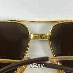 Vintage 80's CARTIER Santos Gold Frame Aviator Designer Wall Street Sunglasses