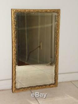 Vintage Art Nouveau Gold Gilt Gesso Wood Frame Silvered Beveled Wall Mirror