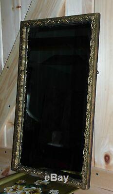 Vintage Art Nouveau Gold Gilt Gesso Wood Frame Silvered Beveled Wall Mirror