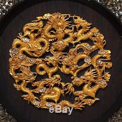 Vintage Asian Framed (Wood Carved) Golden Dragon Wall Art Mid-Century Modern