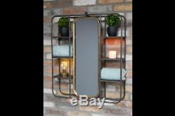 Vintage Bathroom Wall Mounted Shelving with Mirror Gold Framed Metal Mirror 6720