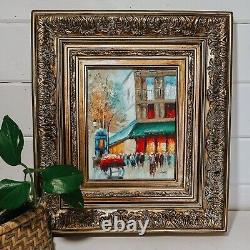 Vintage Cityscape Oil Painting Signed Ornate Gold Wood Frame Wall Hanging