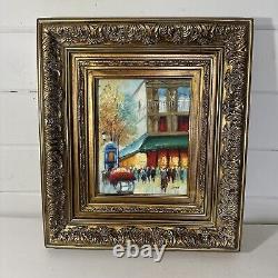 Vintage Cityscape Oil Painting Signed Ornate Gold Wood Frame Wall Hanging