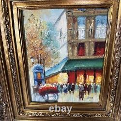 Vintage Cityscape Oil Painting Signed Ornate Gold Wood Frame Wall Hanging